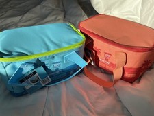 Trader Joe's Mini Insulated Tote Bags Peach Teal Set of 2 Lunch Bag NWT