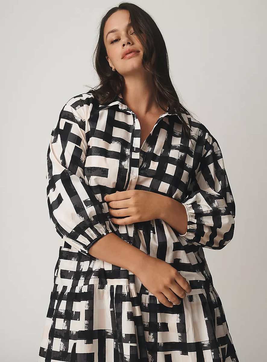 Anthropologie The Bettina Tiered Shirt Dress by Maeve Maxi S NWT Black  White | eBay