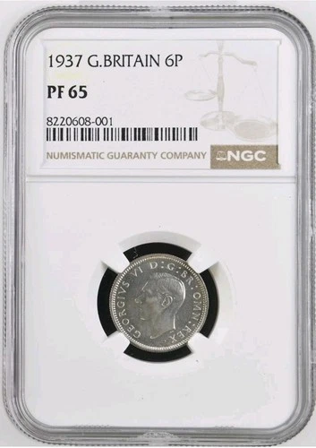 1937 Great Britain, 6 Pence Sixpence Slabbed By NGC PF65
