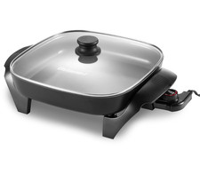 Elite Gourmet 12" x 12" Electric Skillet with Glass Lid - Dark Grey NEW!