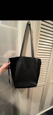 CELINE Cabas Phantom Leather Tote Bag Dark Navy Large Work Bag Auth