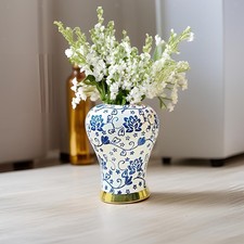 Chinoiserie Blue and White Porcelain Lidded Ginger Jar with Floral Scroll Motif — listing 3