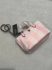 Victoria’s Secret Iconic Stripe Travel keychain bag Tote Charm Signature Logo