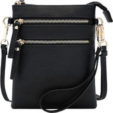 Small Crossbody Bag for Women, Multi Zip Pockets with Detachable Wristlet, Light