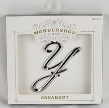 NEW Wondershop Metal Monogram Letter Initial Y Holiday Ornament In Box Silver