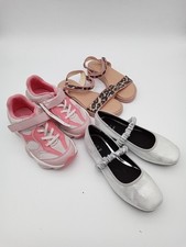 M&S Kids 3pcs Pink Trainers Silver Ballet Shoes & Brown Leopard Sandals Size UK1