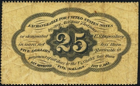 FR 1280 - 25c FIRST ISSUE FRACTIONAL - PERFORATED EDGES NO MONOGRAM  VERY SCARCE - Image 2 of 4