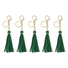 5Pcs Leather Keychain Tassels with Lobster Clasp Key Ring, Green