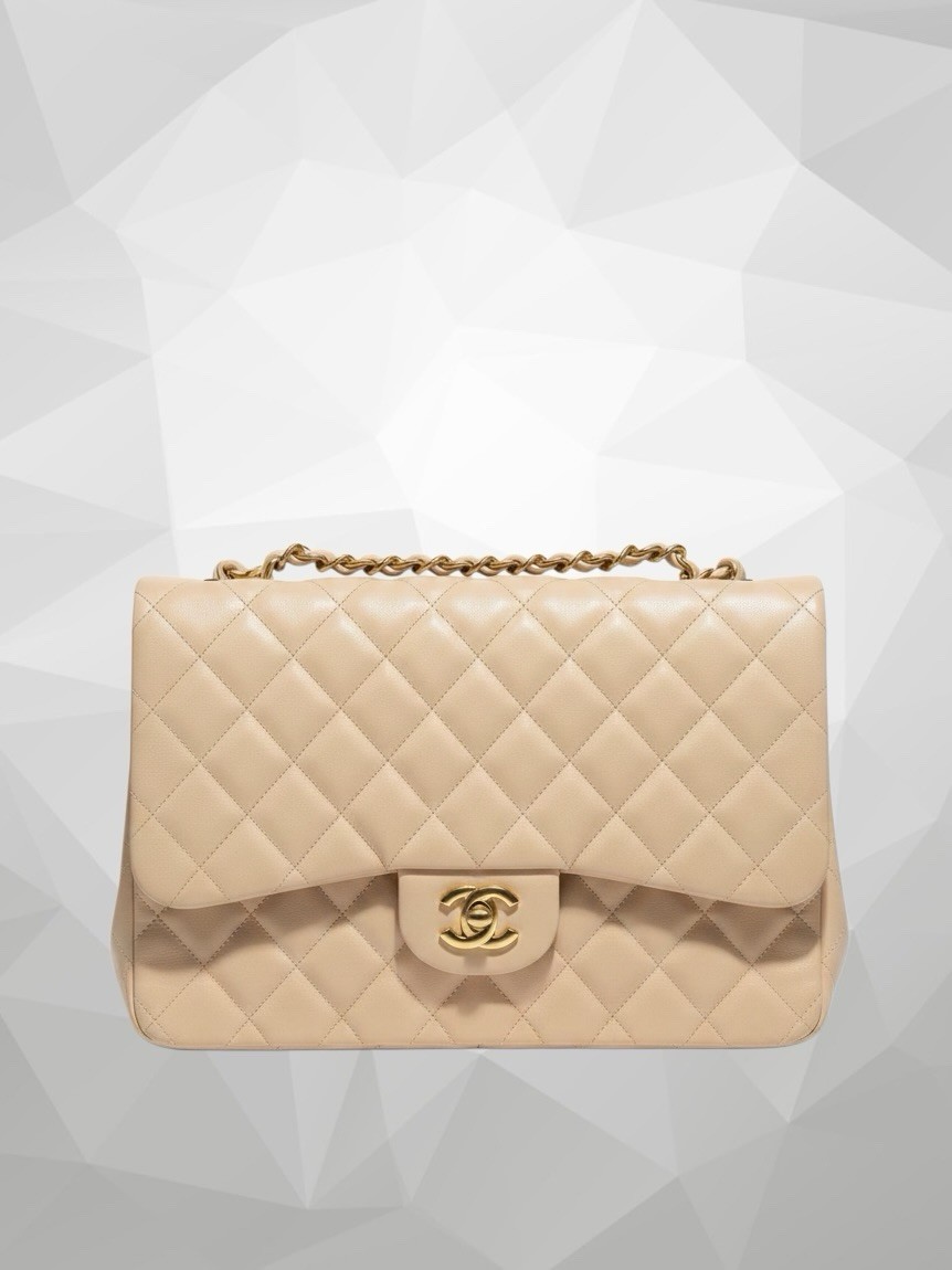 CHANEL Classic Flap Bag Jumbo Single Flap Beige Lambskin Gold Hardware 2 Series