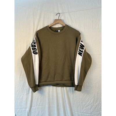HM Divided Olive Green Graphic City Stripe Crewneck Sweatshirt XS #2199