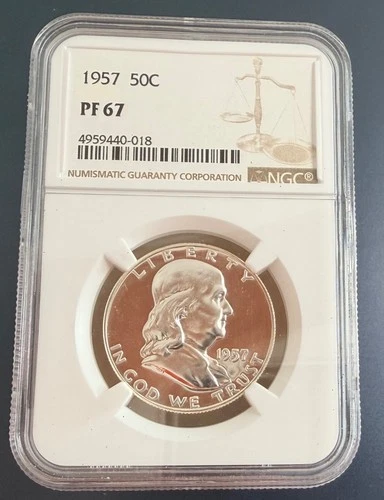 1957 NGC PF67 Silver Proof Franklin Half Dollar Bright White Coin 50c