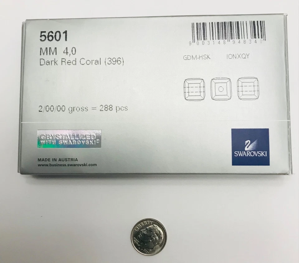 Factory Package Vintage Swarovski® Crystal Cube Beads #5601- 4mm -DARK RED CORAL - Image 2 of 4