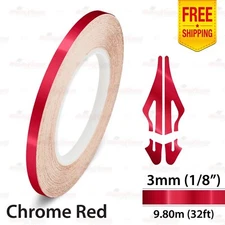 1/8" 3mm PinStriping Pin Stripe Tape Body Styling Decal Vinyl Sticker CHROME RED