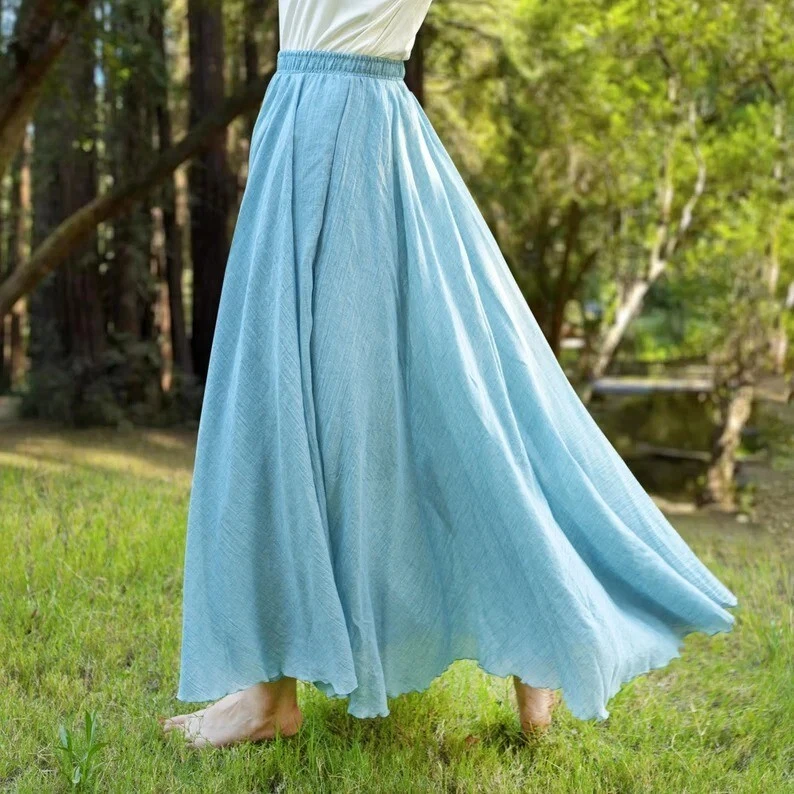 Indian Sky Blue Skirt 100%Cotton Skirt Long Solid Skirt, Free Size Beach Wear AU
