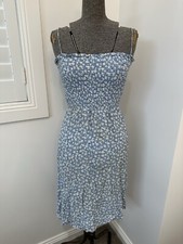 Reformation Sable Mari Blue White Shirring Strappy Floral Dress S US 0 Aus 8