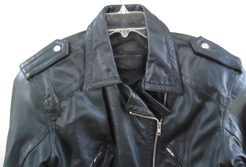 Chaqueta de cuero vintage EXP Limited Express para motociclista para mujer mediana negra Foto 2 de 4