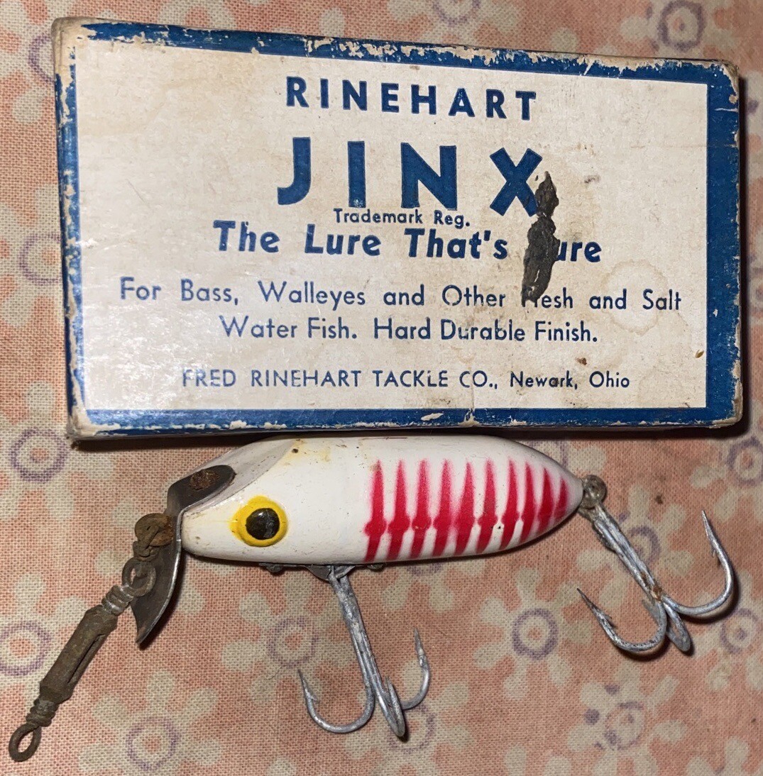 VINTAGE c.1940’s FRED RINEHART JINX White & Red Painted Tenite Fishing LURE, BOX eBay