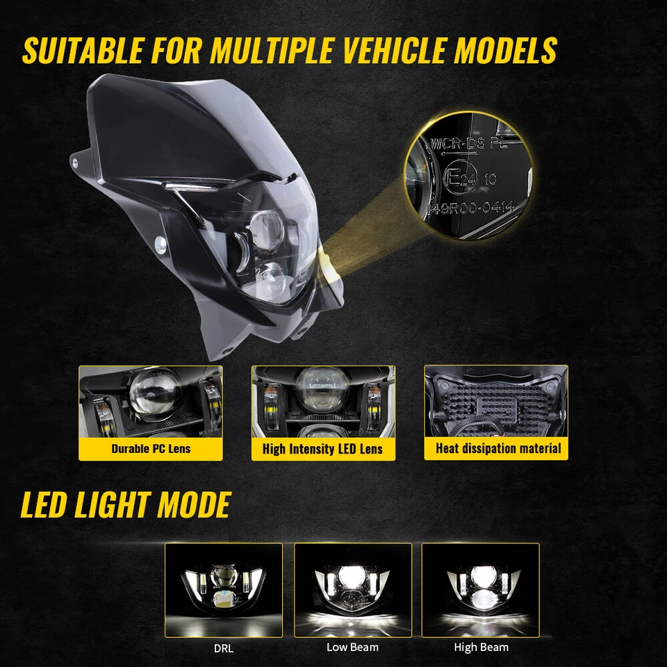 Faro LED E24 H/L DRL para moto de cross Yamaha WR450F WR250F 2007-2018 2019-2024 Foto 2 de 4