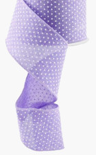 Lavender Swiss Dot 2.5" by 2 yd Wired Ribbon White Dots Easter Spring Summer