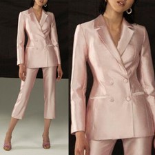 Satin Silk Women Suit Notch Lapel Formal Wedding Business Casual Double Breasted
