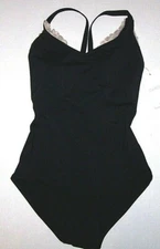 Capezio Encore Leotard Bodysuit Black Lace Insert Ruffle #111691 New NWT Women S