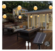 Solar String Lights Outdoor 33FT 100 LED G40 Bulbs Waterproof USB Powered