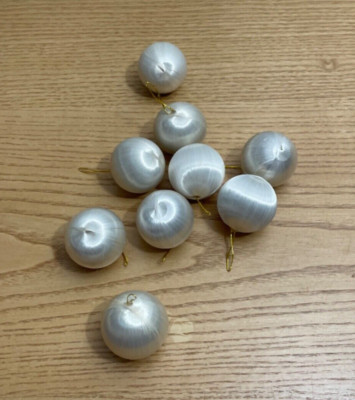 Vintage Satin Sheen Christmas Ornaments Set of 9 White Small 1 inch Balls