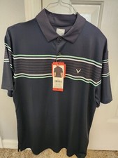Men's Callaway Short Sleeve Stretch Wicking Golf Polo Shirt Medium Black Stripe