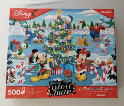 Disney Mickey and Friends Holiday Magic Light Up 500-Piece Jigsaw Puzzle, Ceaco