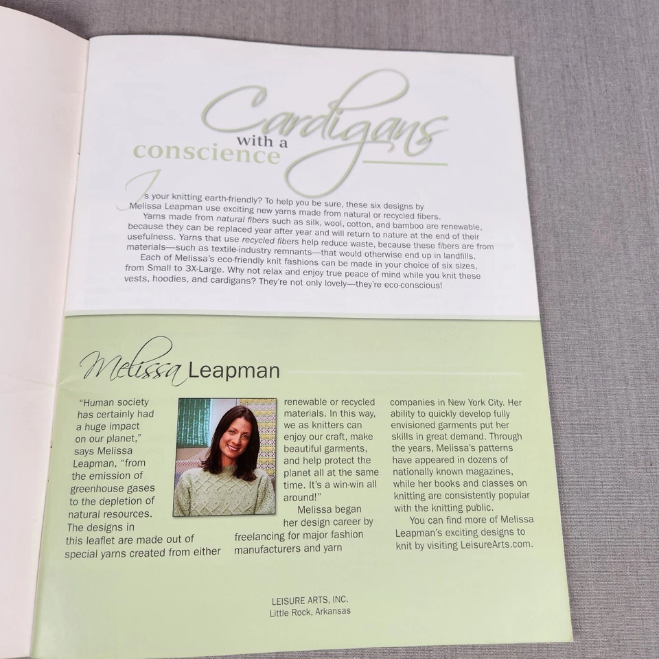 Leisure Arts Cardigans with a Conscience LEAPMAN Natural Recycled Yarns Sz S-3X - Image 3 of 3