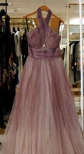 Mac Duggal Taupe Mauve Glitter Halter Neck Ombré Tulle Gown Size 6 $398 Prom