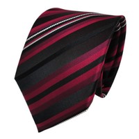 Tigertie Seidenkrawatte Rot Weinrot Schwarz Silber Gestreift- Krawatte Seide