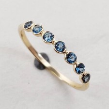 London Blue Topaz Wedding Band Half Eternity Sterling Silver Gold Plated Band