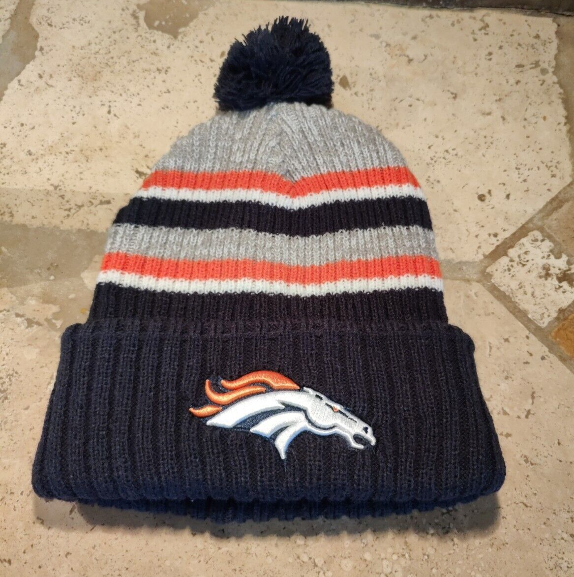 Denver Broncos NFL Beanie with POM in Black Orange White