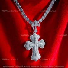 Real 925 Sterling Silver 3 Ct Round Cut Moissanite Religious Cross Men's Pendant