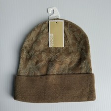NWT Michael Kors Brown Gold Knit Scarf  Beanie Logo Lettering 2 Piece Combo Set