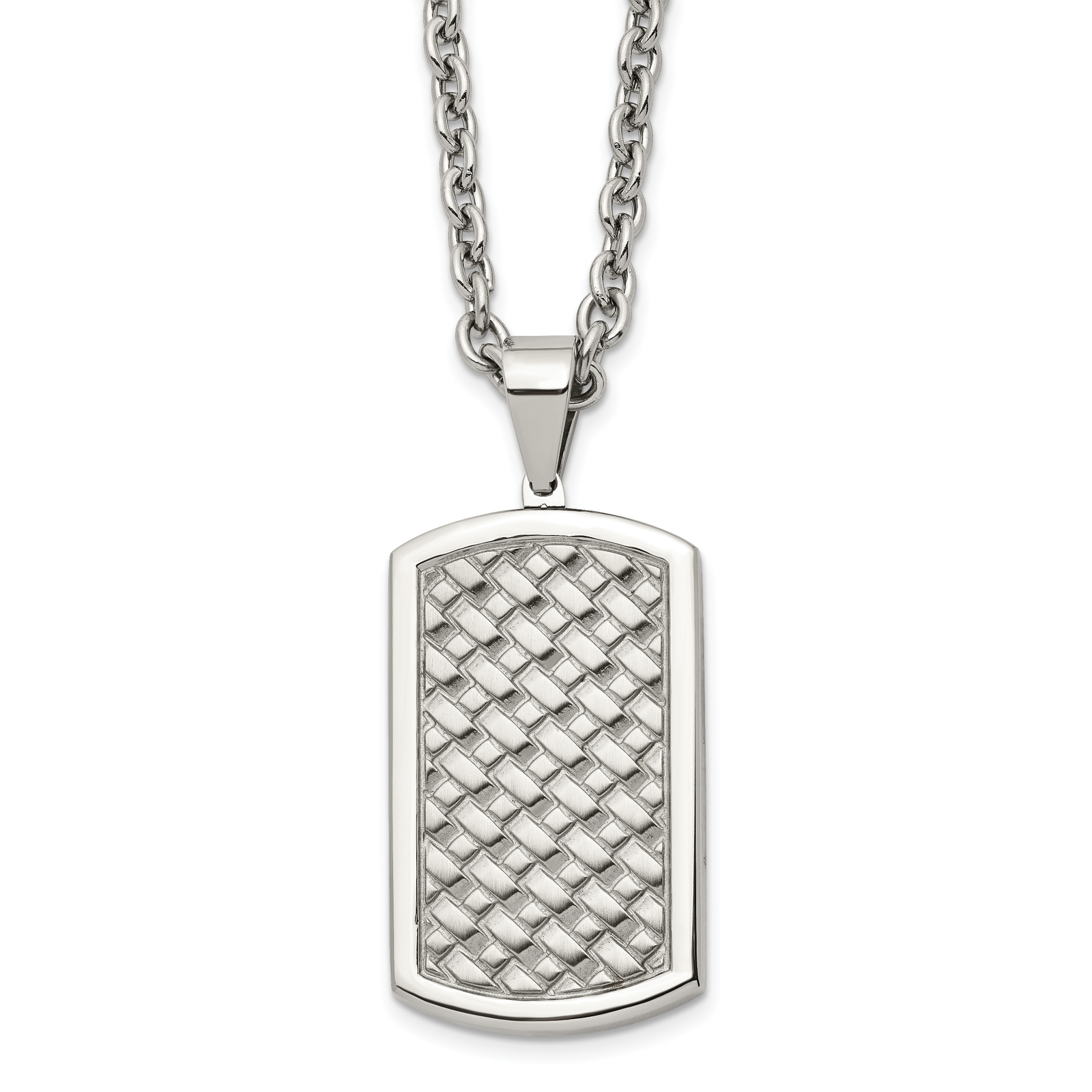 Chisel Stainless Steel Weaved Pattern Dog Tag Cable Chain Necklace - 24