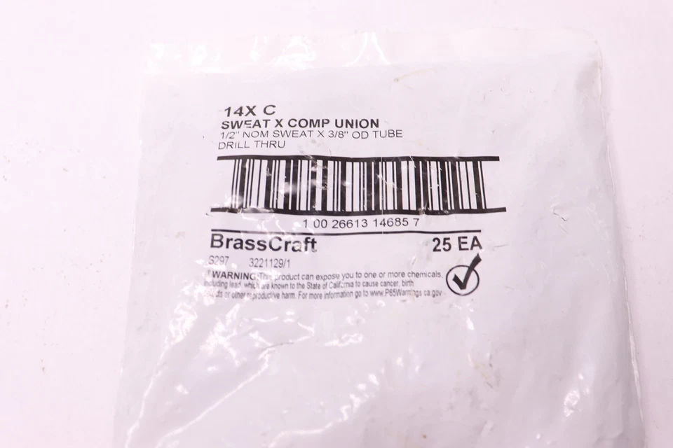 (25-Pk) Brasscraft C Tube Adapter C x Compression Brass 1/2" x 3/8" 14X C - Image 2 of 3