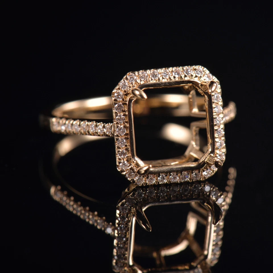 Custom Asscher Semi Mount Bridal Ring Square Cut 9x9MM Setting 14K Yellow Gold - Image 2 of 4