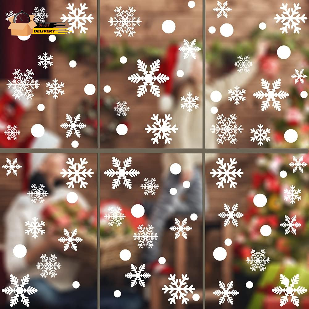 306Pcs Christmas Snowflakes Window Clings Decals Decorations White Christmas Win