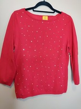 Ruby Rd. women's M pullover sweater red  silver studded round neck 3/4 sleeves