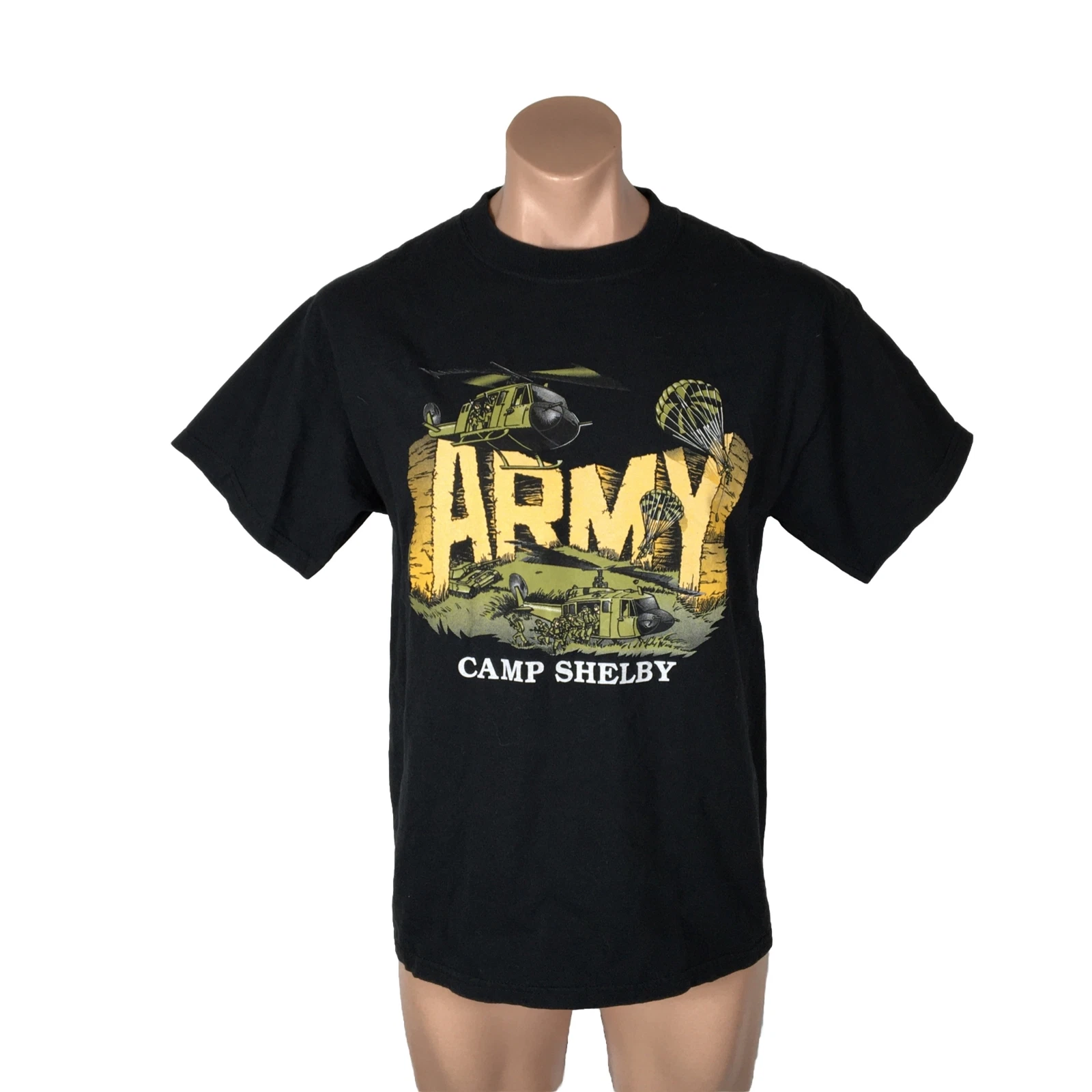 Vintage United States Army Camp Shelby Black SS Crewneck T-shirt MEDIUM