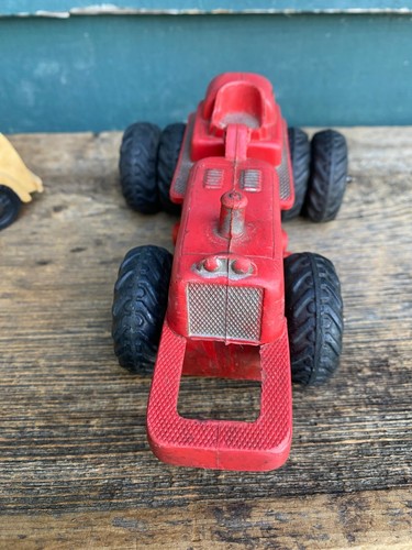 Vintage Red Auburn Rubber Tractor/ Bulldozer and Yellow Telephone Toy Truck - Picture 3 of 24