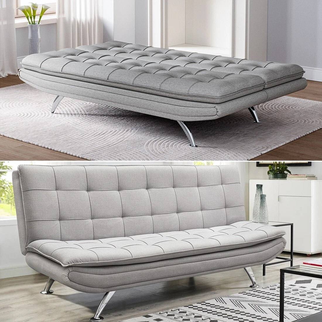 NEW Sofa Bed Click Clack Fabric 3 Seater Recliner Double Sleeper Couch Settee UK