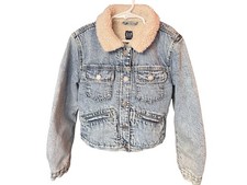 Gap Kids Sherpa Lined Denim Jacket Snap Front Light Wash Youth Large Y2K Vibe