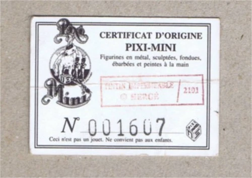TINTIN / HERGE PIXI CERTIFICATE for MINI-PIXI No. 2101 Tintin Waterproof 1994
