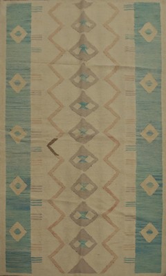 Tribal Geometric Wool Kilim Vegetable Dye Rug 5x7 ft Flat-weave Kelim Carpet