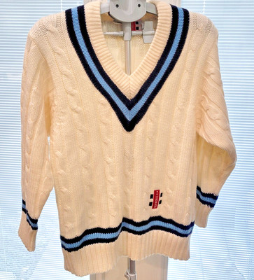 Vintage Gray Nicolls Cable Knit V-Neck English Sweater Cricket Large/42 Mens