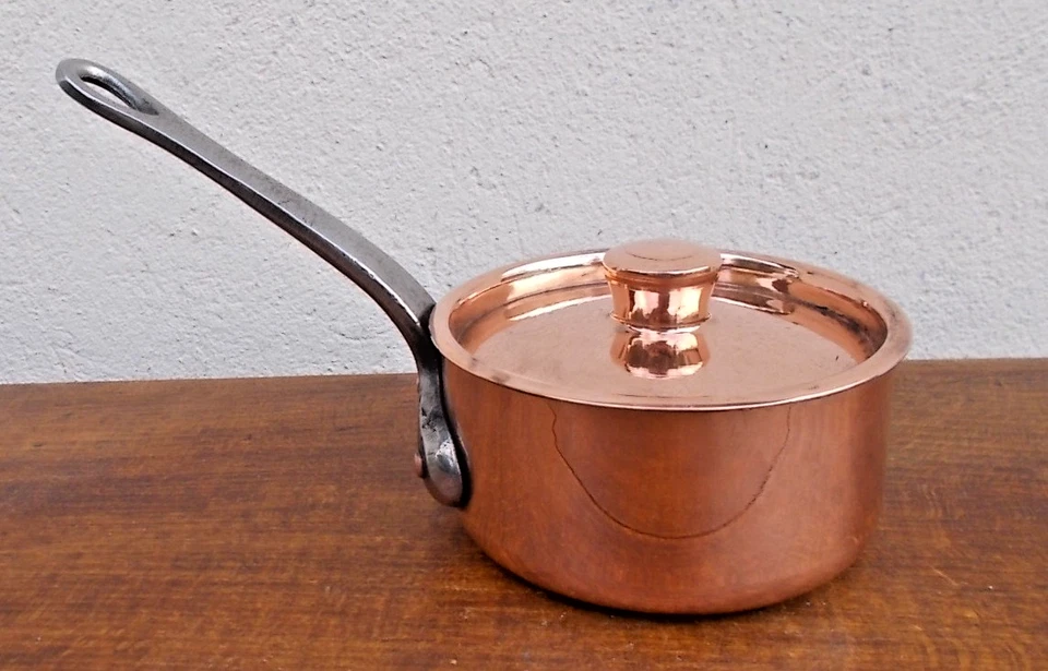 Lot 2 casseroles cuivre P. VERGNES idem GAILLARD étamage alimentaire, d 10 cm, - Photo 3/4