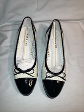 Amalfi Ballet Flats/loafers 7.5 black and off white Slip-on cap toes & bow